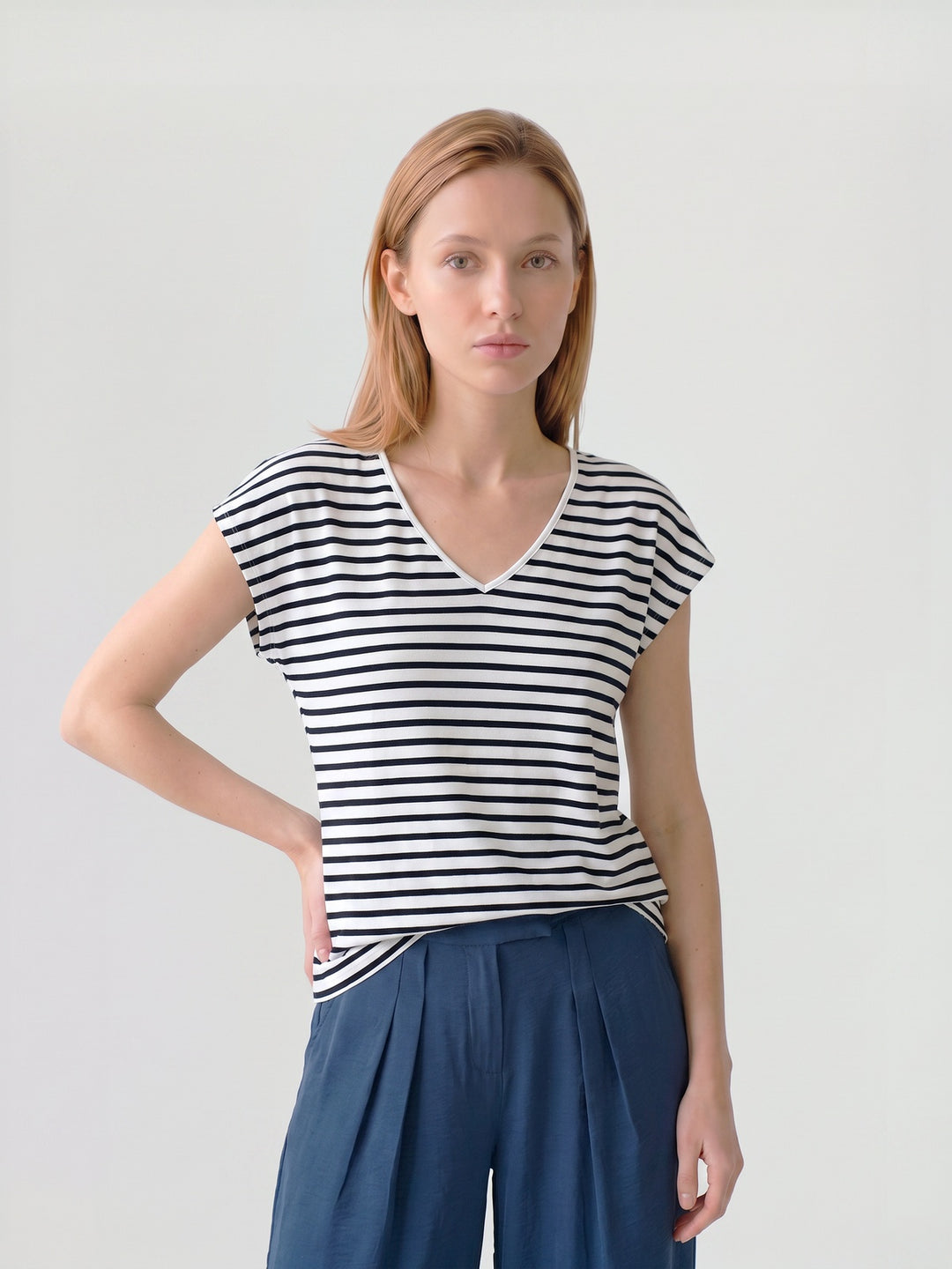 Polera Mujer Romina a Rayas Listado Azul Ludovica