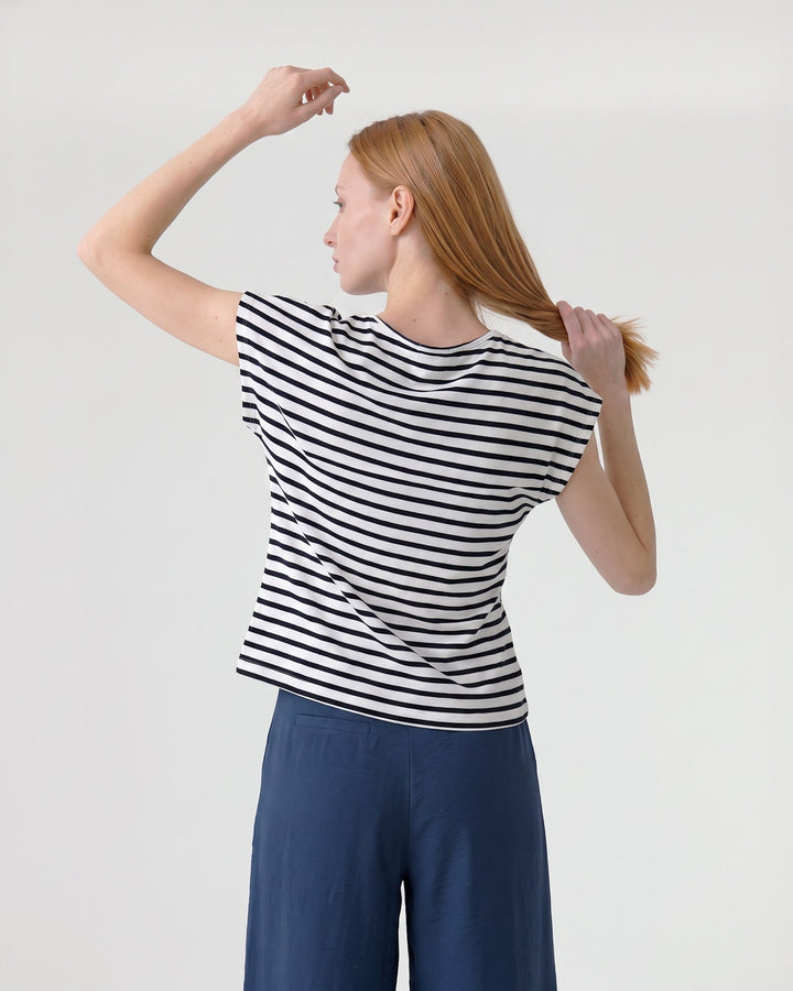 Polera Mujer Romina a Rayas Listado Azul Ludovica