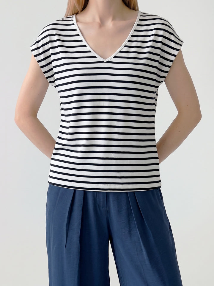 Polera Mujer Romina a Rayas Listado Azul Ludovica