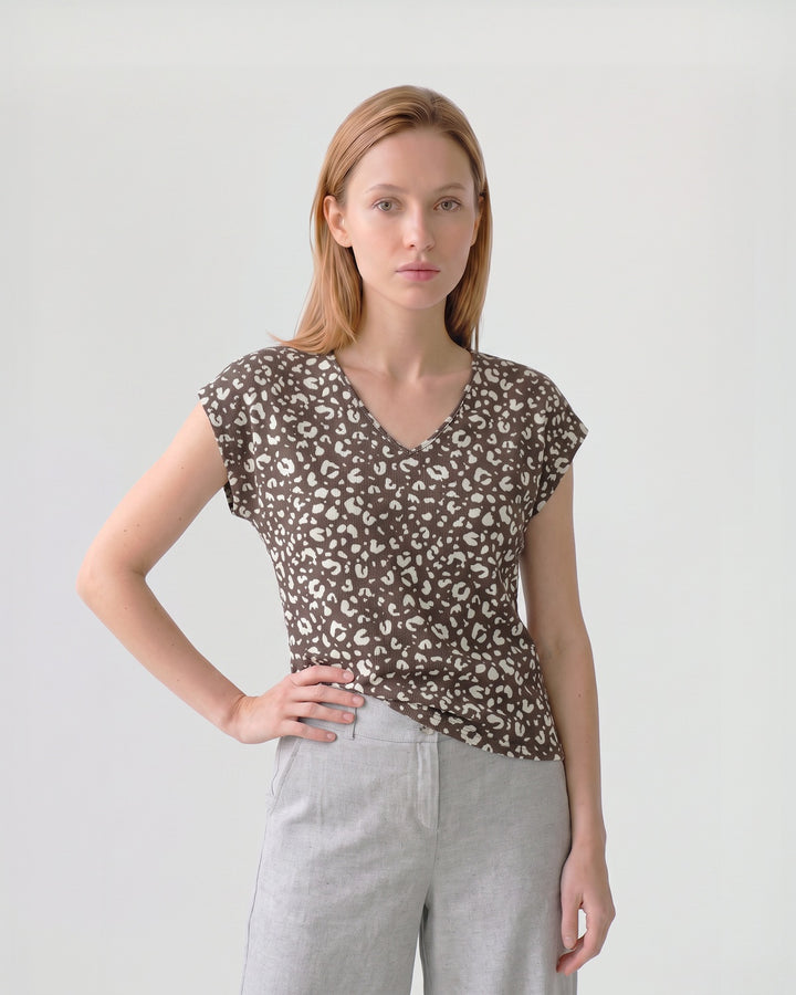 Polera Mujer Rosana Estampada Chocolate Ludovica