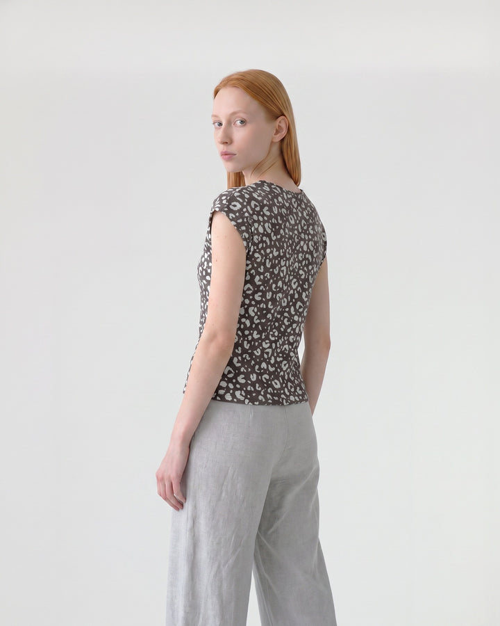 Polera Mujer Rosana Estampada Chocolate Ludovica