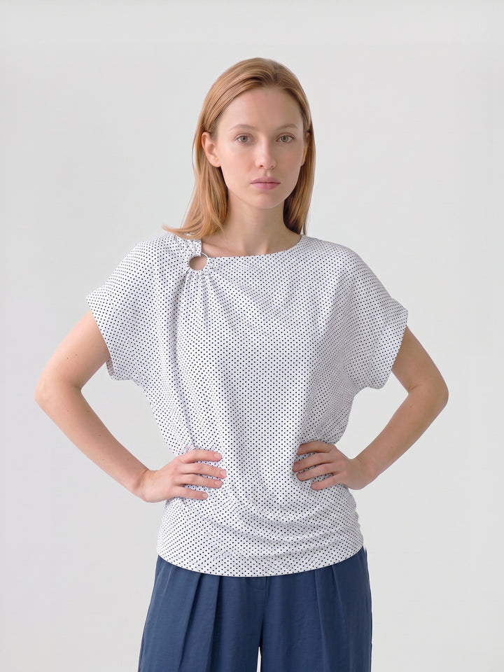 Polera Mujer Tiziana Lunares Blanco Ludovica