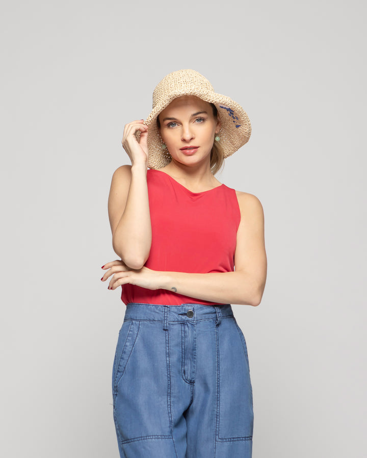 Polera Mujer Pensamiento Cuello Redondo Sin Mangas Ajustada Rojo Frutilla Ludovica