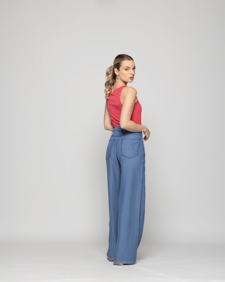 Polera Mujer Pensamiento Cuello Redondo Sin Mangas Ajustada Rojo Frutilla Ludovica