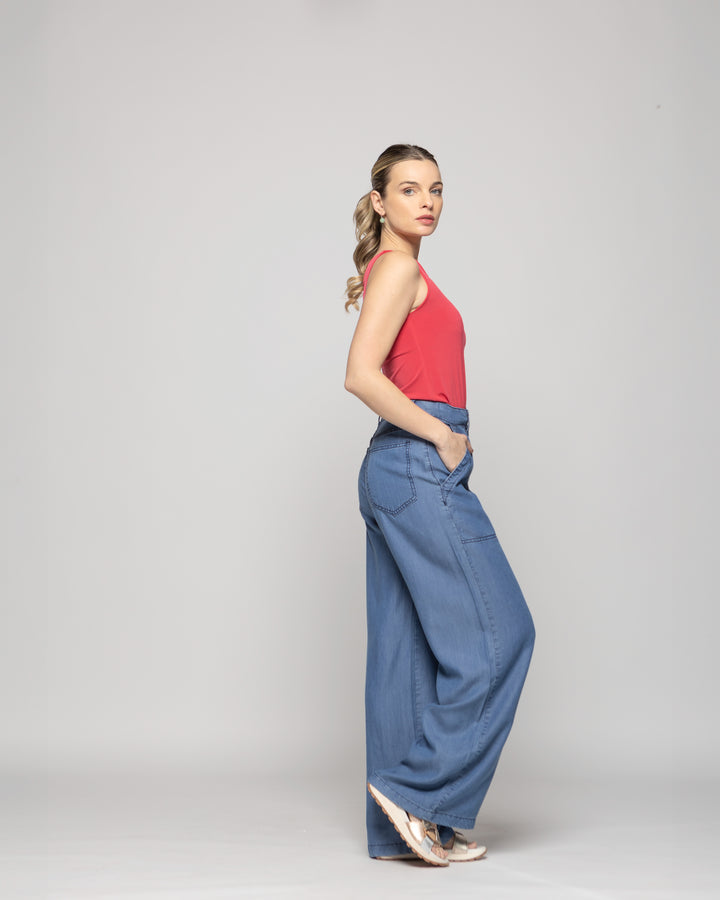 Polera Mujer Pensamiento Cuello Redondo Sin Mangas Ajustada Rojo Frutilla Ludovica