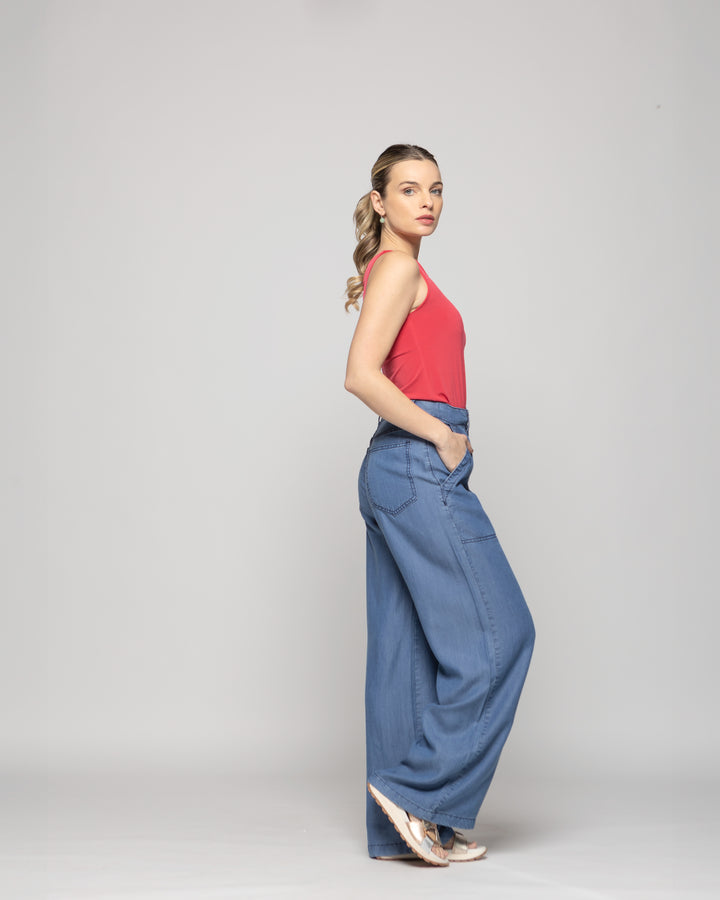 Polera Mujer Pensamiento Cuello Redondo Sin Mangas Ajustada Rojo Frutilla Ludovica