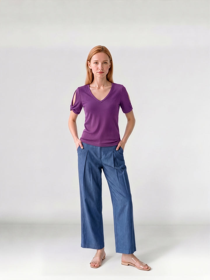 Polera Mujer Michela Manga Abierta Uva Ludovica