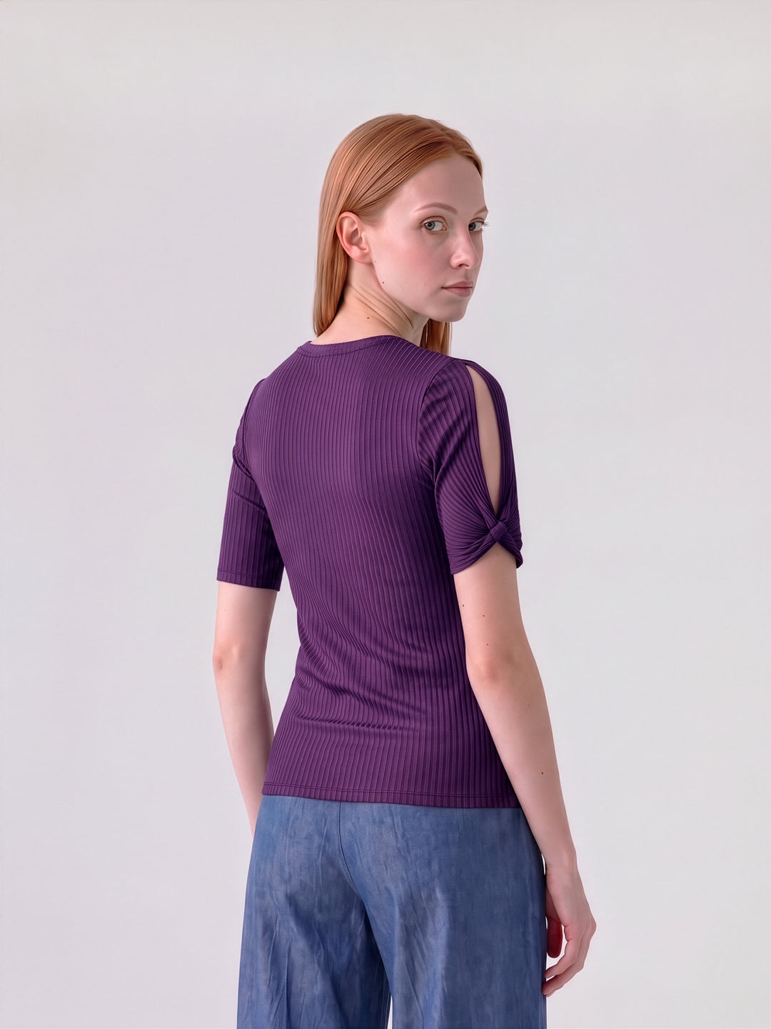 Polera Mujer Michela Manga Abierta Uva Ludovica
