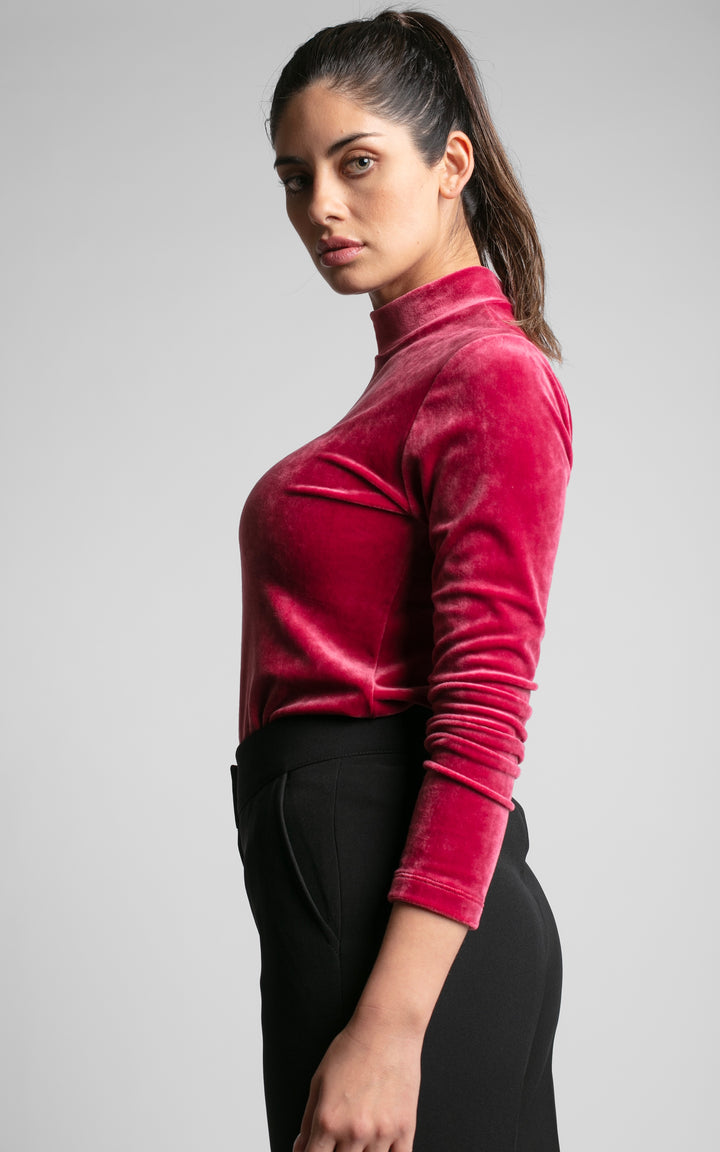 Polera Terciopelo Elasticada Frambuesa