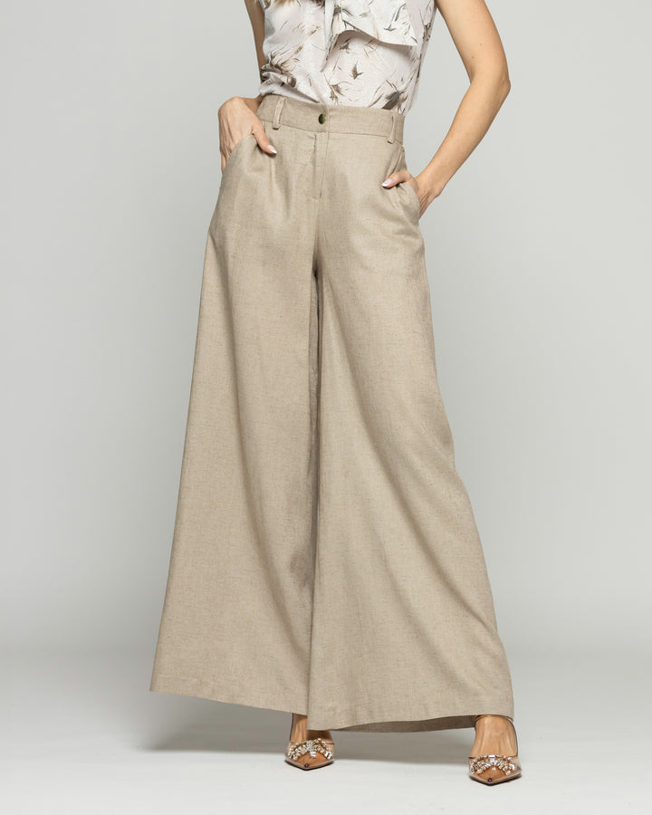 Pantalón Mujer Prímula Palazzo Viscosa Lino Beige Ludovica