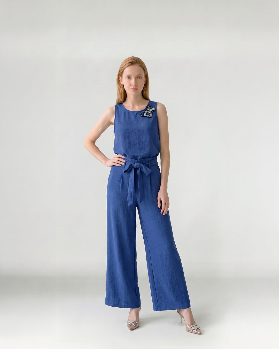 Pantalón Mujer Catalina con Lazo Azul Ludovica
