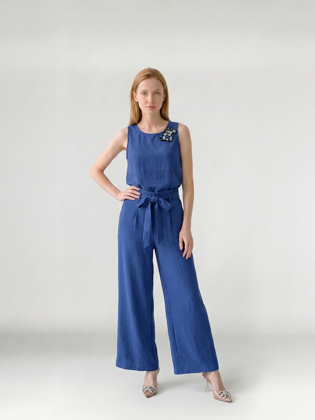 Pantalón Mujer Catalina con Lazo Azul Ludovica