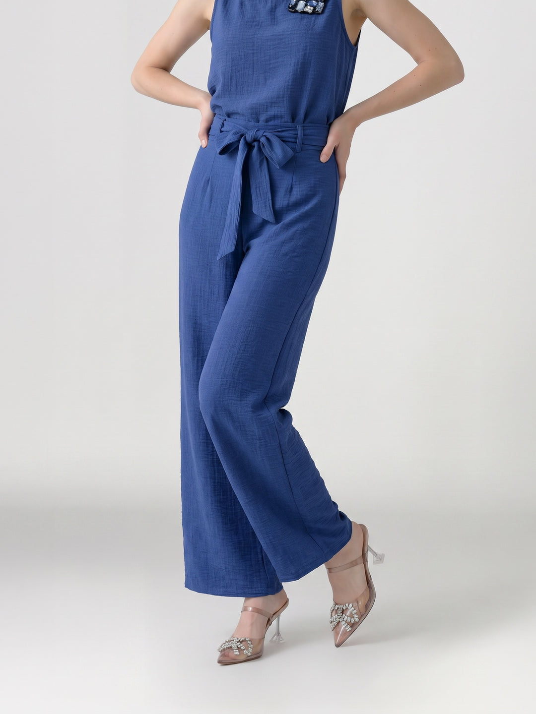 Pantalón Mujer Catalina con Lazo Azul Ludovica