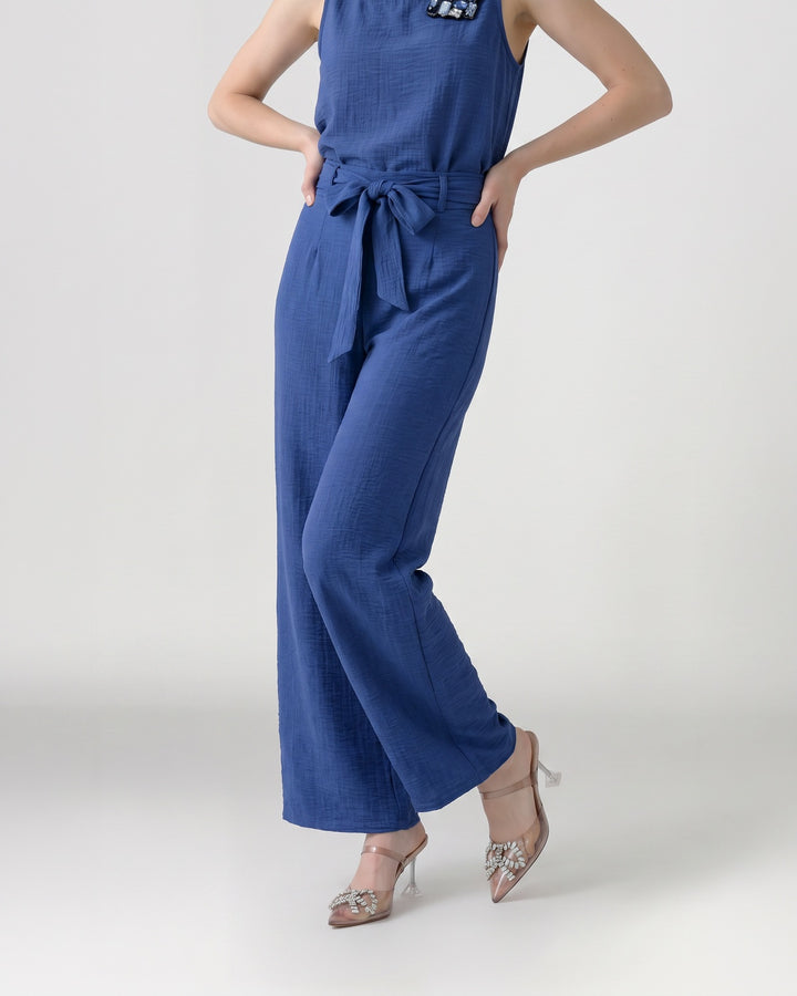 Pantalón Mujer Catalina con Lazo Azul Ludovica