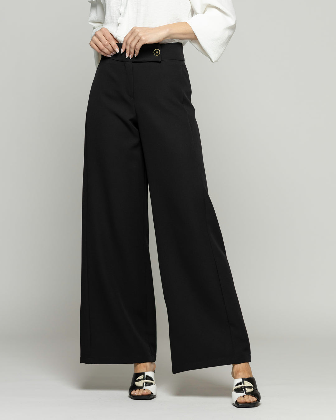 Pantalón Mujer Hibisco Palazzo Pretina Pasada Negro Ludovica