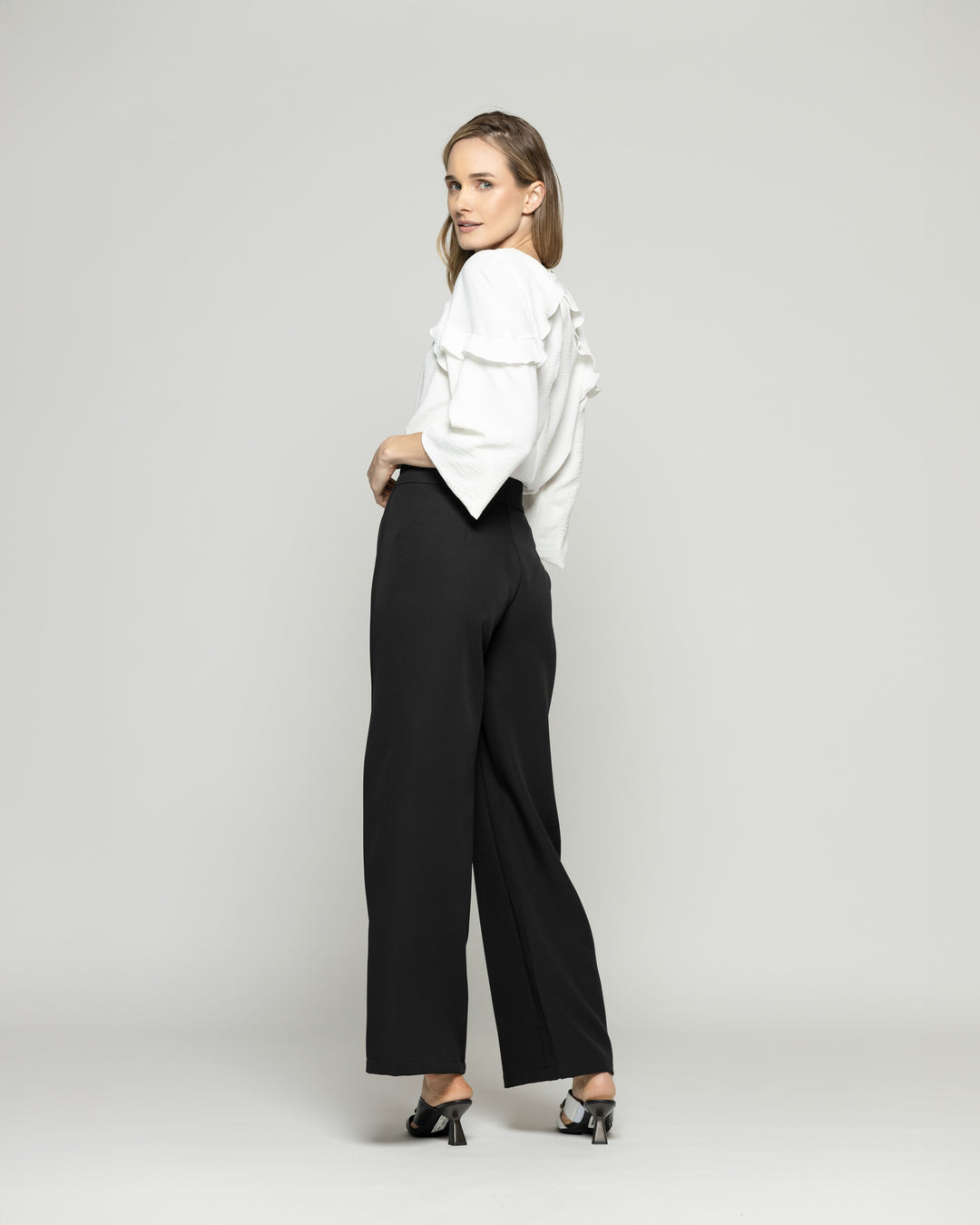 Pantalón Mujer Hibisco Palazzo Pretina Pasada Negro Ludovica