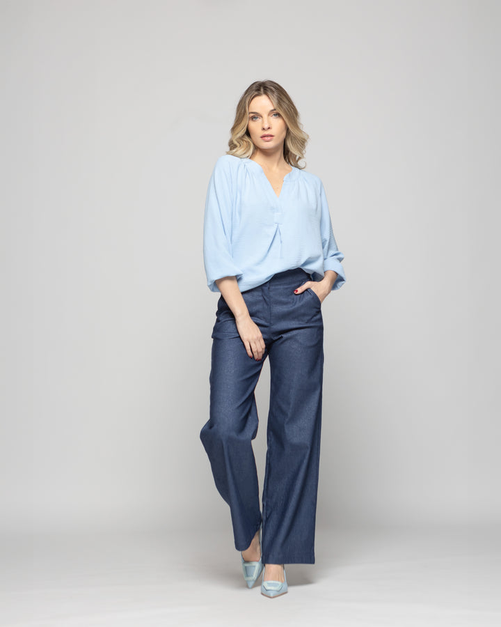 Pantalón Mujer Reseda Viscosa Regular Fit Recto Denim Azul Ludovica