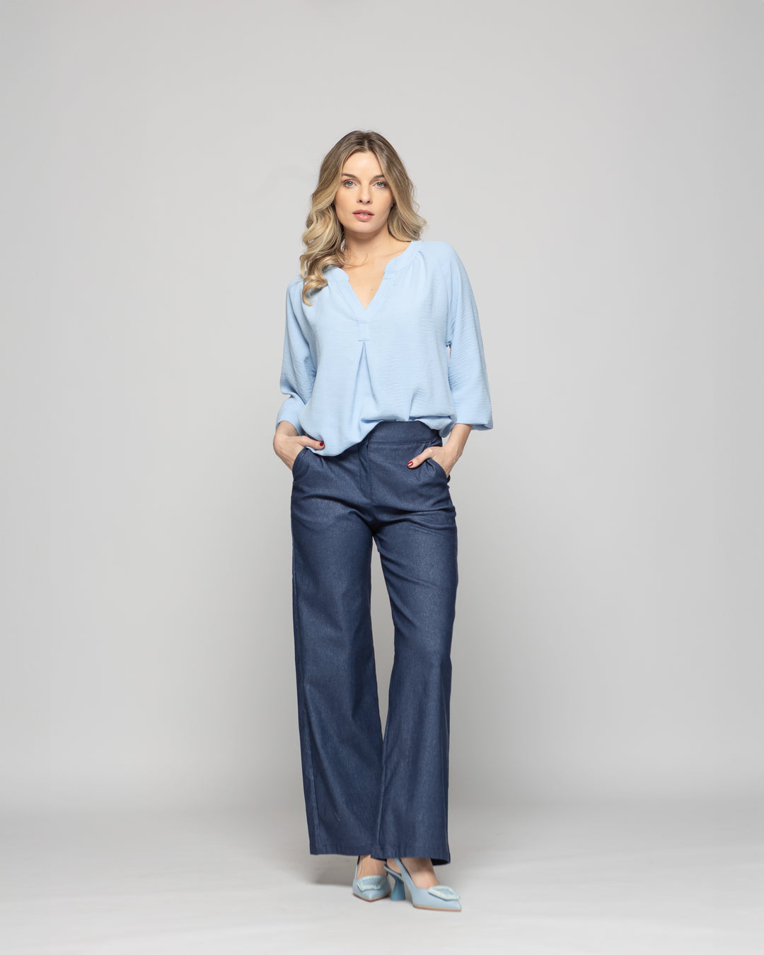 Pantalón Mujer Reseda Viscosa Regular Fit Recto Denim Azul Ludovica
