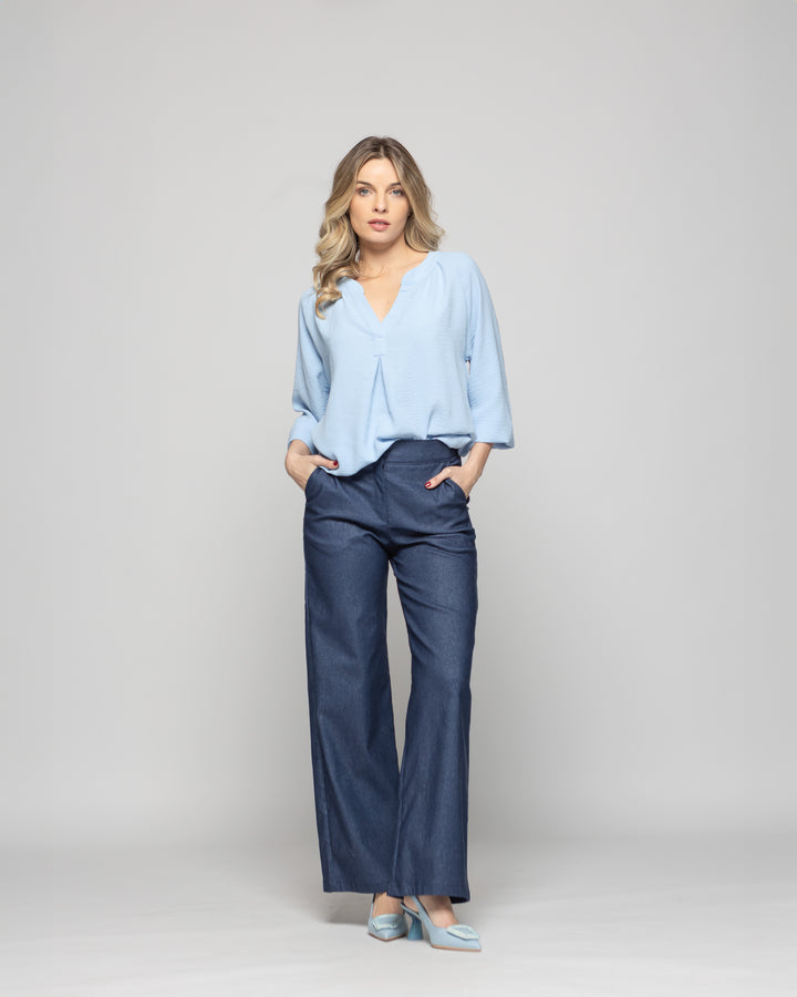 Pantalón Mujer Reseda Viscosa Regular Fit Recto Denim Azul Ludovica