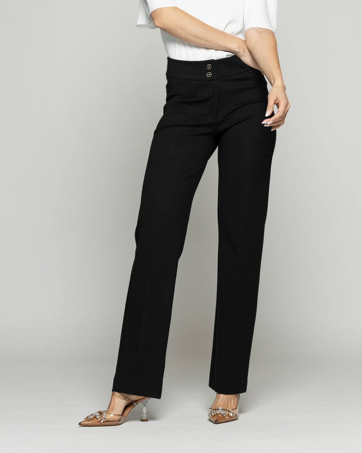 Pantalón Mujer Russelia Slim Fit Doble Botón Negro Ludovica