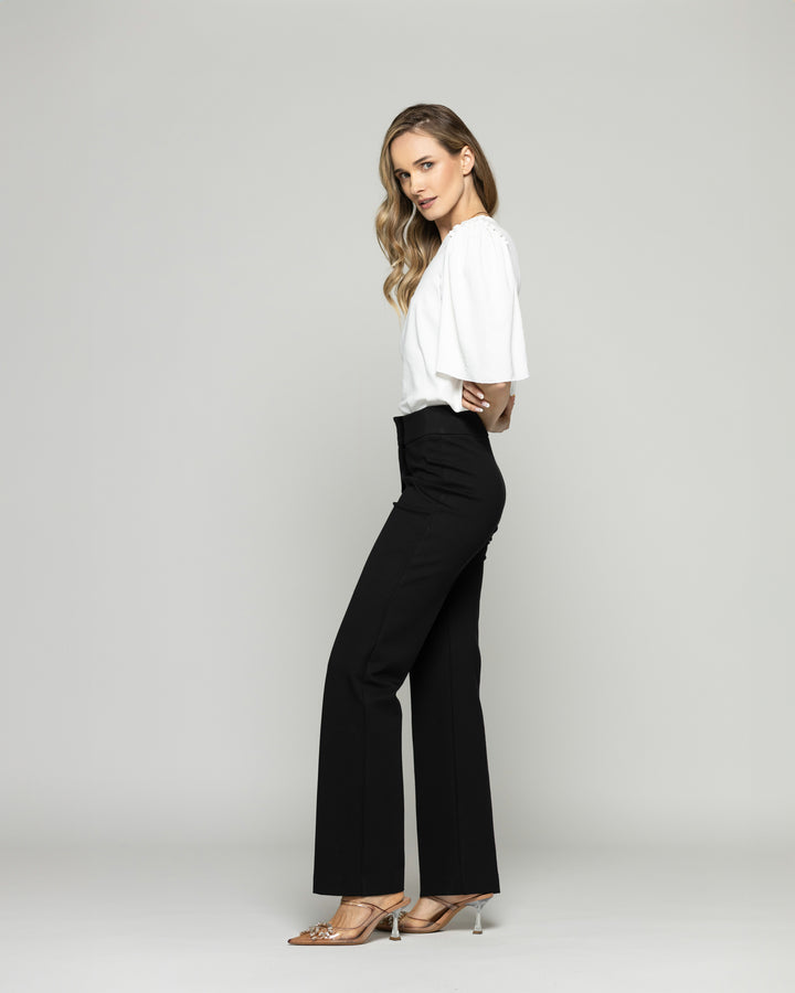 Pantalón Mujer Russelia Slim Fit Doble Botón Negro Ludovica