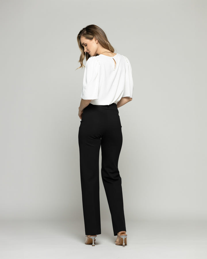 Pantalón Mujer Russelia Slim Fit Doble Botón Negro Ludovica