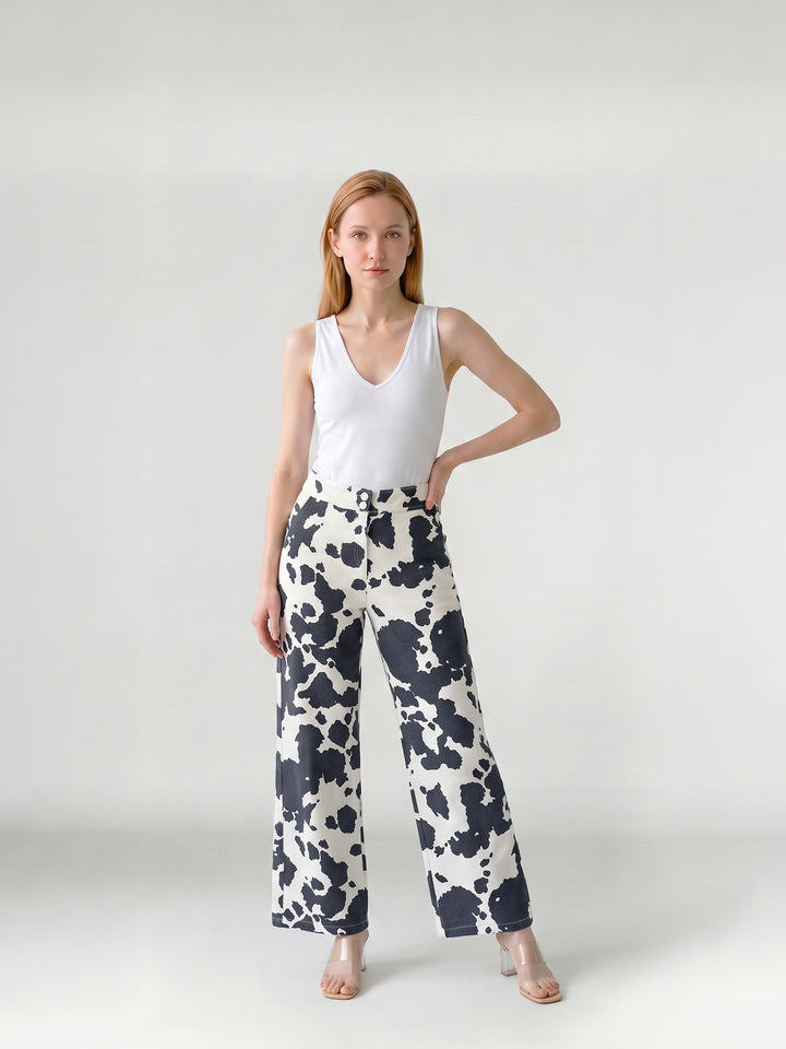 Pantalón Mujer Javiera Estampado Negro Ludovica