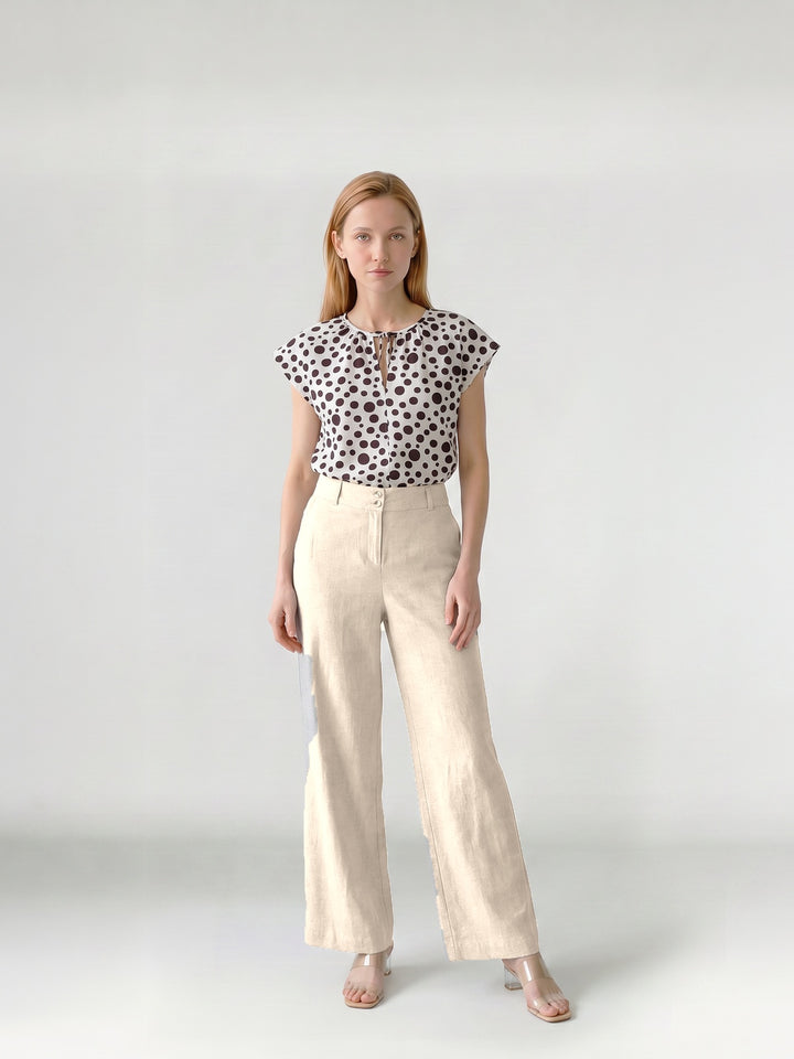 Pantalón Mujer Isidora Pierna Ancha Arena Ludovica
