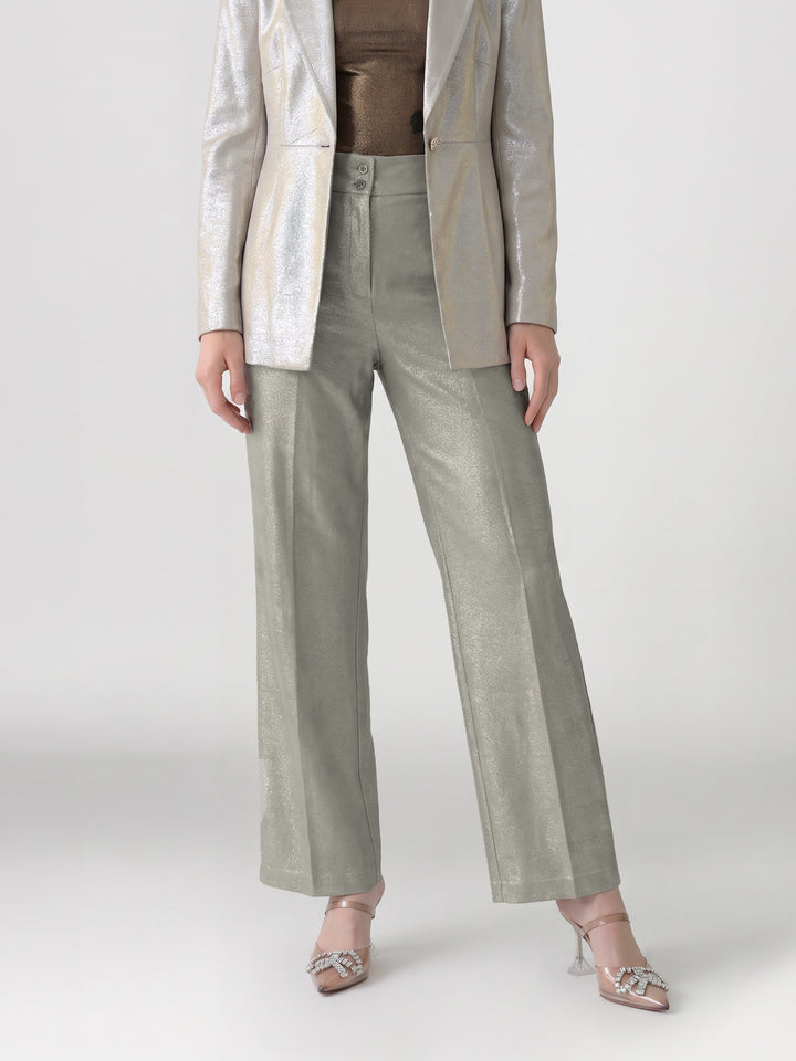 Pantalón Mujer Gabriela Pierna Ancha Beige Ludovica