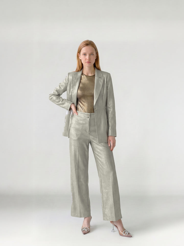 Pantalón Mujer Gabriela Pierna Ancha Beige Ludovica