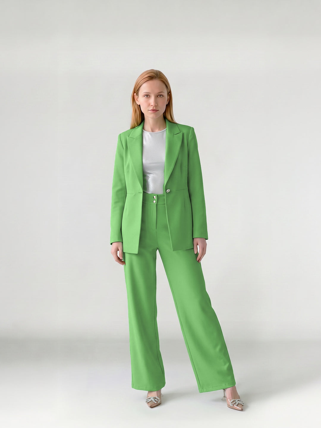 Pantalón Mujer Camila Pierna Ancha Verde Ludovica