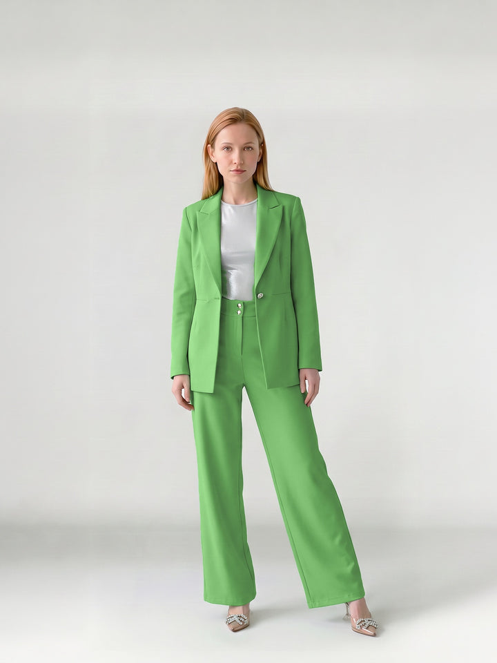 Pantalón Mujer Camila Pierna Ancha Verde Ludovica