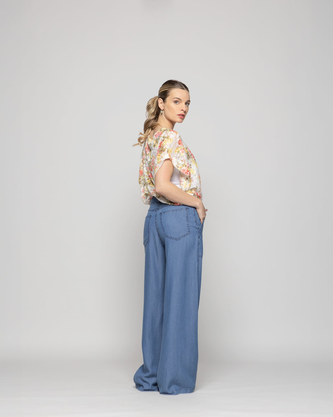 Pantalón Mujer Salvia Palazzo Tencel Azul Ludovica