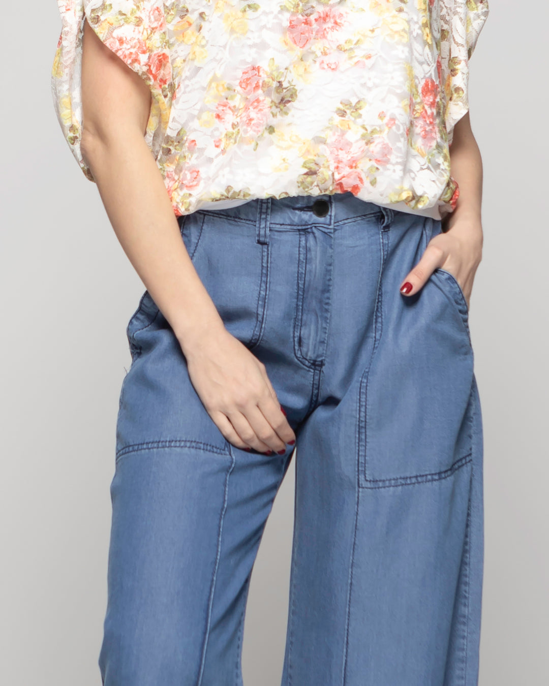 Pantalón Mujer Salvia Palazzo Tencel Azul Ludovica