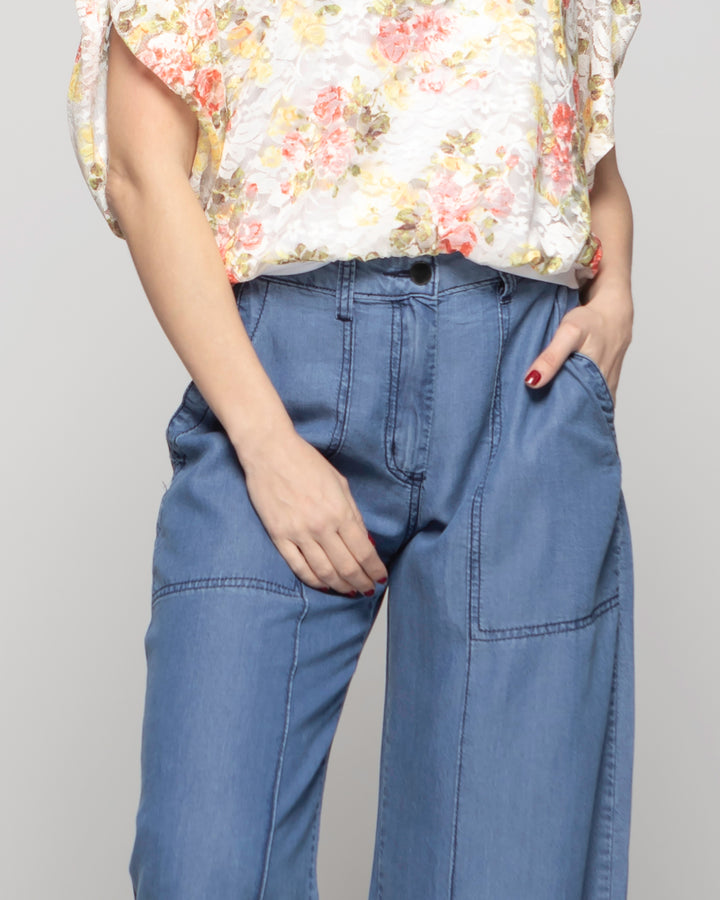 Pantalón Mujer Salvia Palazzo Tencel Azul Ludovica