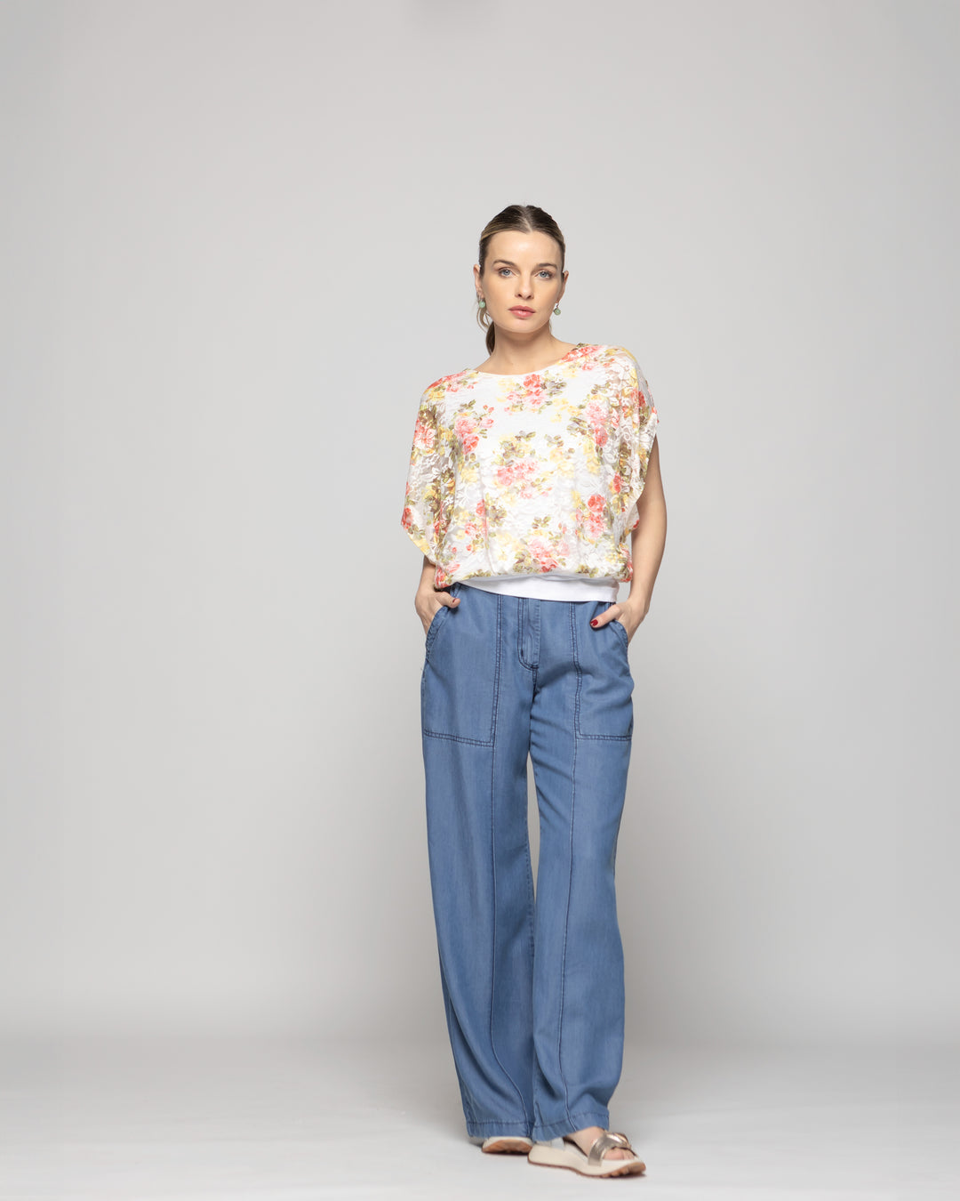 Pantalón Mujer Salvia Palazzo Tencel Azul Ludovica