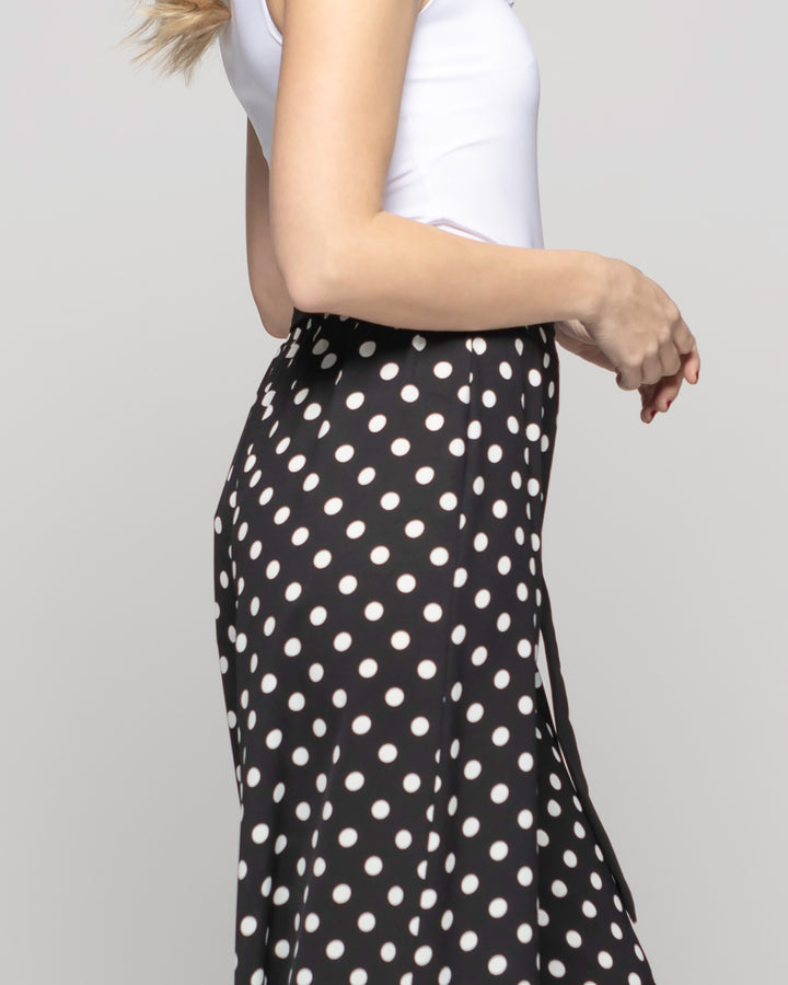Pantalón Mujer Brionia Palazzo  Viscosa Con Lazo Lunares Blancos Negro Ludovica