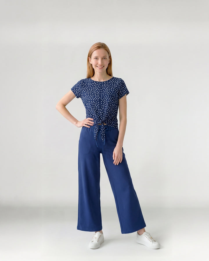 Pantalón Mujer Fernanda con Lazo Azul Marino Ludovica