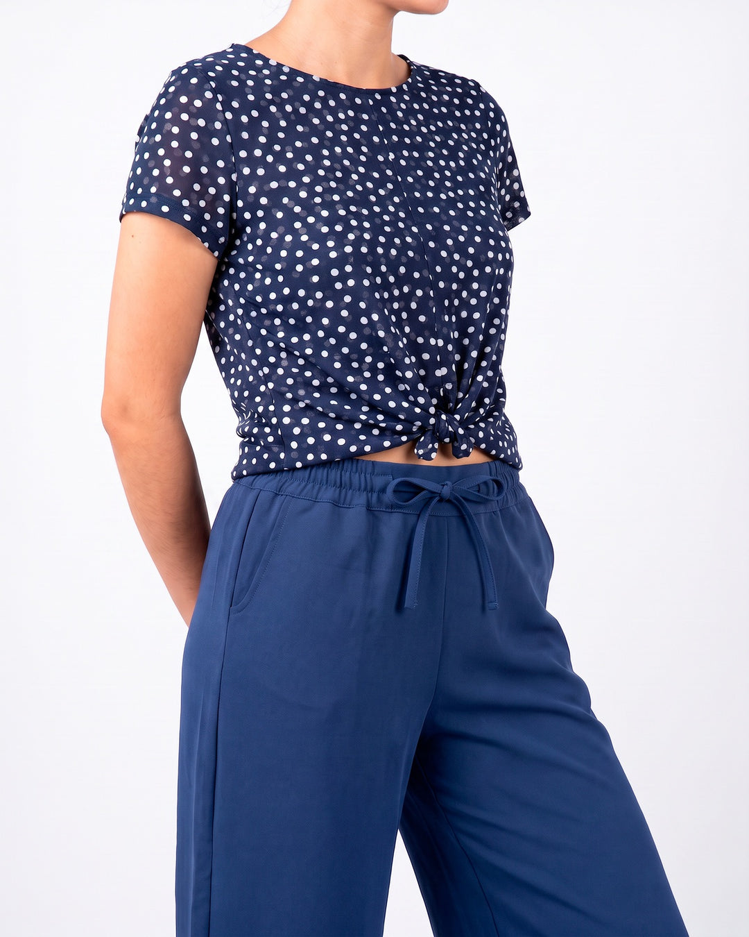 Pantalón Mujer Fernanda con Lazo Azul Marino Ludovica