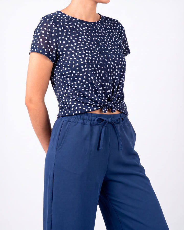Pantalón Mujer Fernanda con Lazo Azul Marino Ludovica