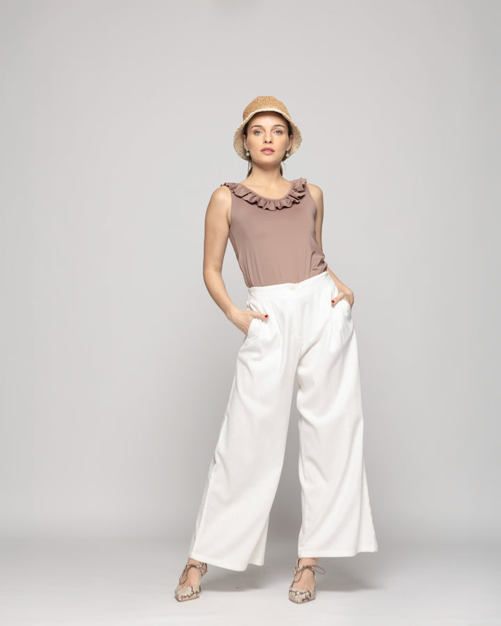 Pantalón Mujer Silene Viscosa Con Pinzas Blanco Crudo Ludovica