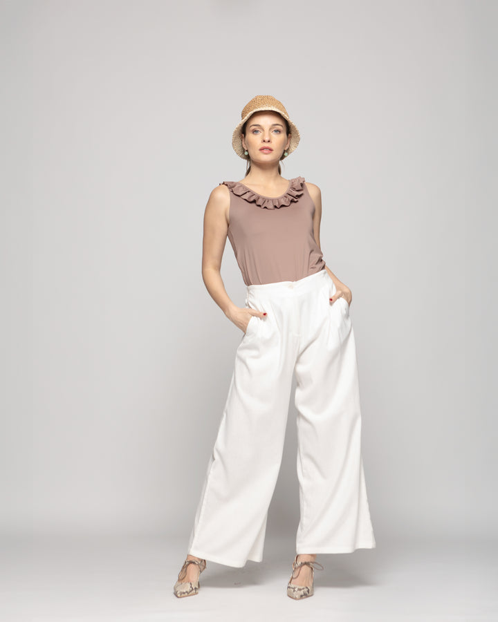 Pantalón Mujer Silene Viscosa Con Pinzas Blanco Crudo Ludovica