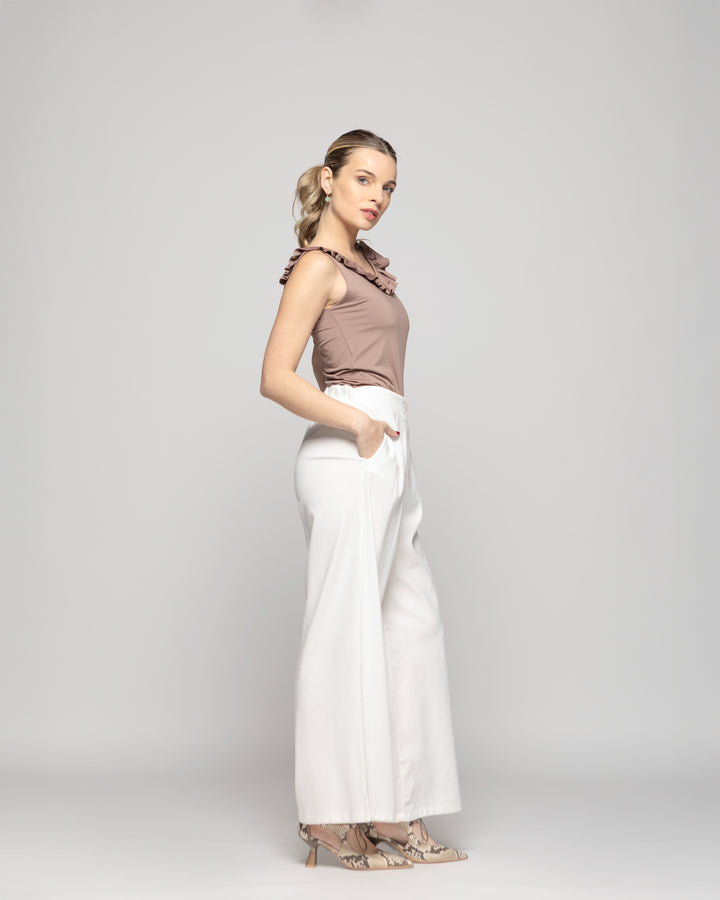 Pantalón Mujer Silene Viscosa Con Pinzas Blanco Crudo Ludovica
