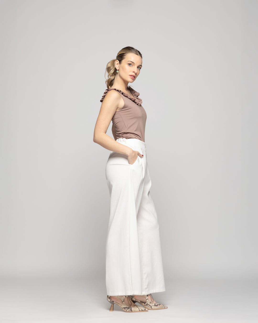 Pantalón Mujer Silene Viscosa Con Pinzas Blanco Crudo Ludovica