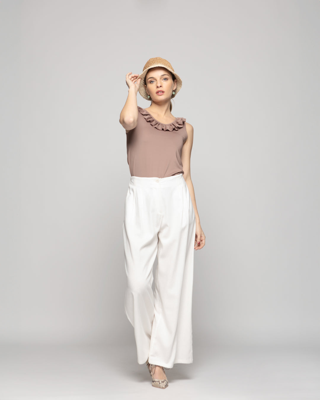 Pantalón Mujer Silene Viscosa Con Pinzas Blanco Crudo Ludovica