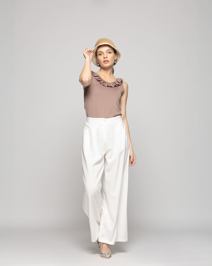 Pantalón Mujer Silene Viscosa Con Pinzas Blanco Crudo Ludovica