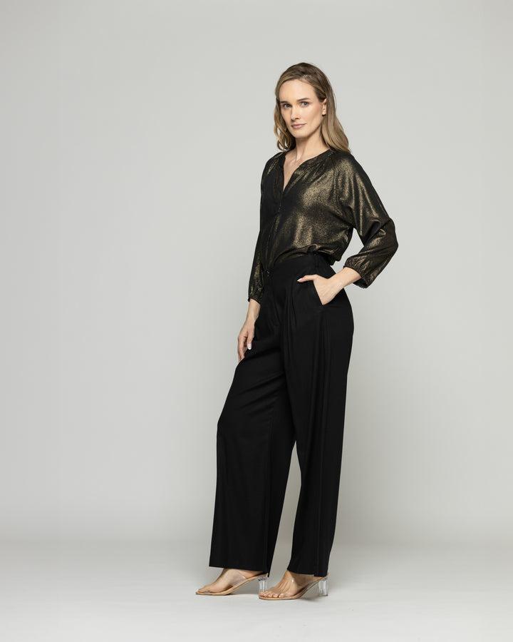 Pantalón Mujer Silene Viscosa Con Pinzas Negro Ludovica