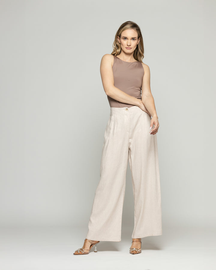 Pantalón Mujer Silene Viscosa Con Pinzas Natural Ludovica