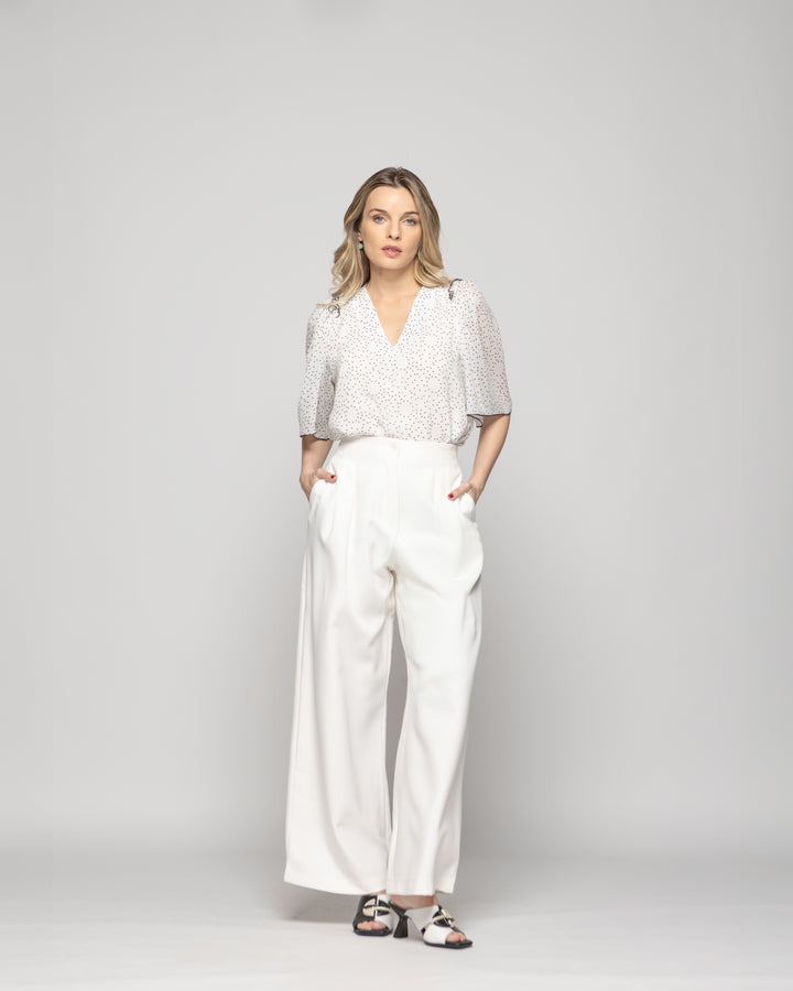 Pantalón Mujer Tulipan Con Pinzas Blanco Crudo