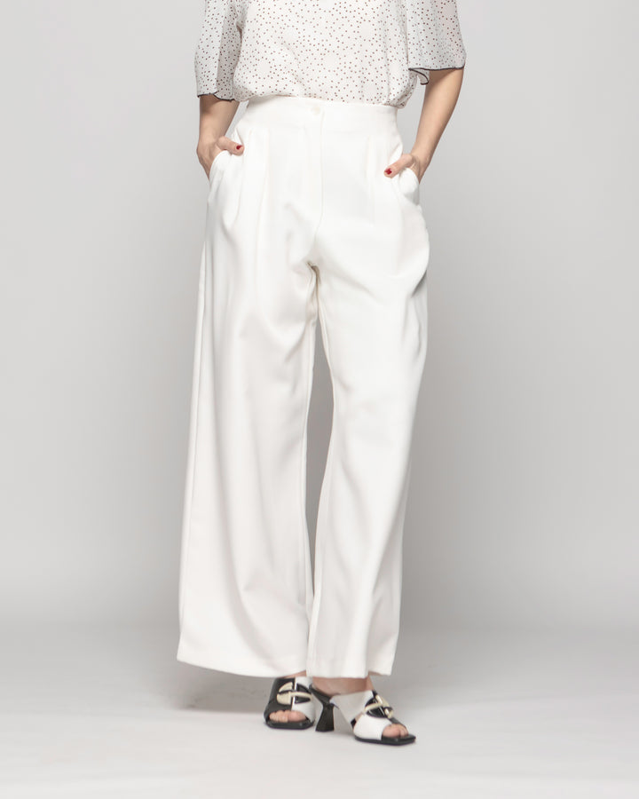 Pantalón Mujer Tulipan Con Pinzas Blanco Crudo